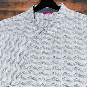 Tommy Bahama Mens Seersucker Button Up Shirt Size XXL AOP Short Sleeve Preppy